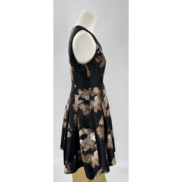 Tommy Hilfiger Black Gold Jacard Floral Dress Cocktail Party Silk LBD S 4 - Picture 5 of 11